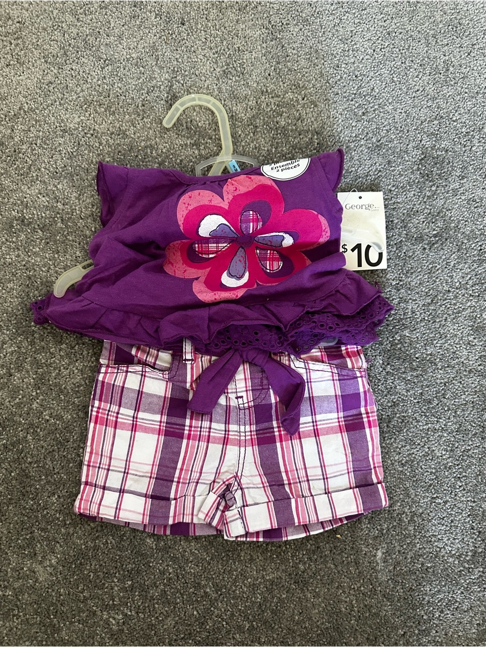 George Purple Flower Graphic Top with Purple Plaid Shorts